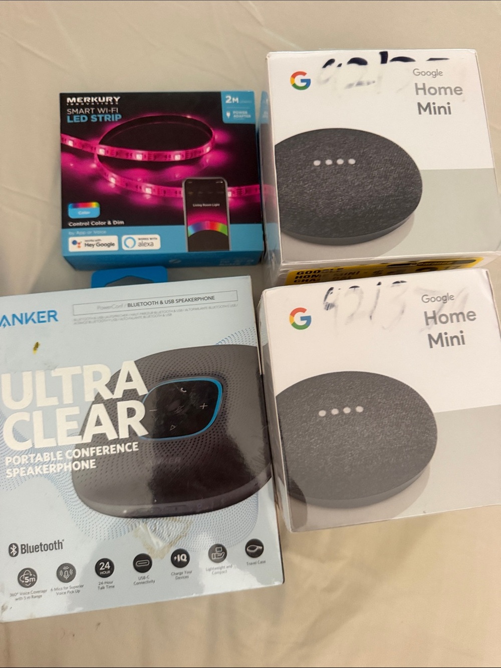 Bundle google Home Mini Pair with Pink LED Strip and Anker Speakerphone